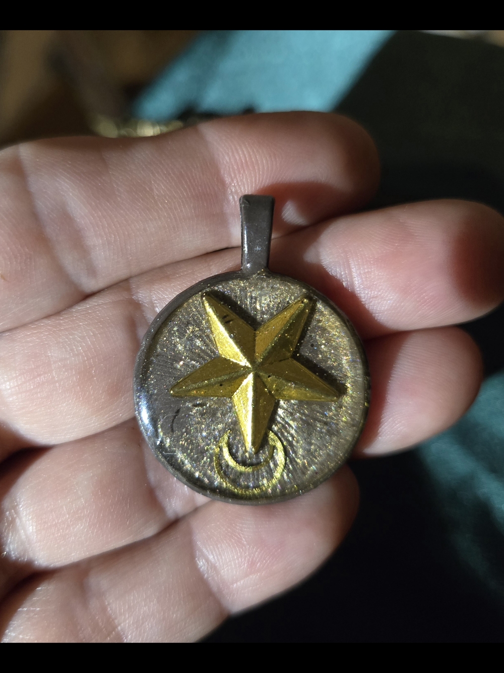 Hand Crafted Gold Star Pendant Necklace - Metallic Gold and Bronze